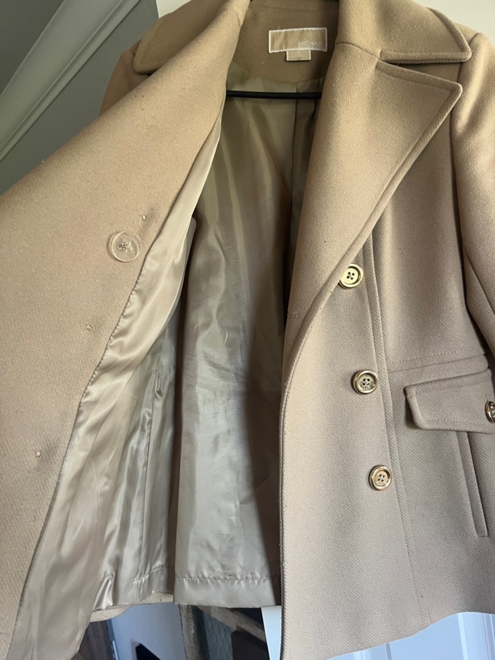 Michael Kors Tan Double-Breasted Wool Peacoat - Picture 2 of 4